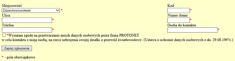 Formularz Protonet